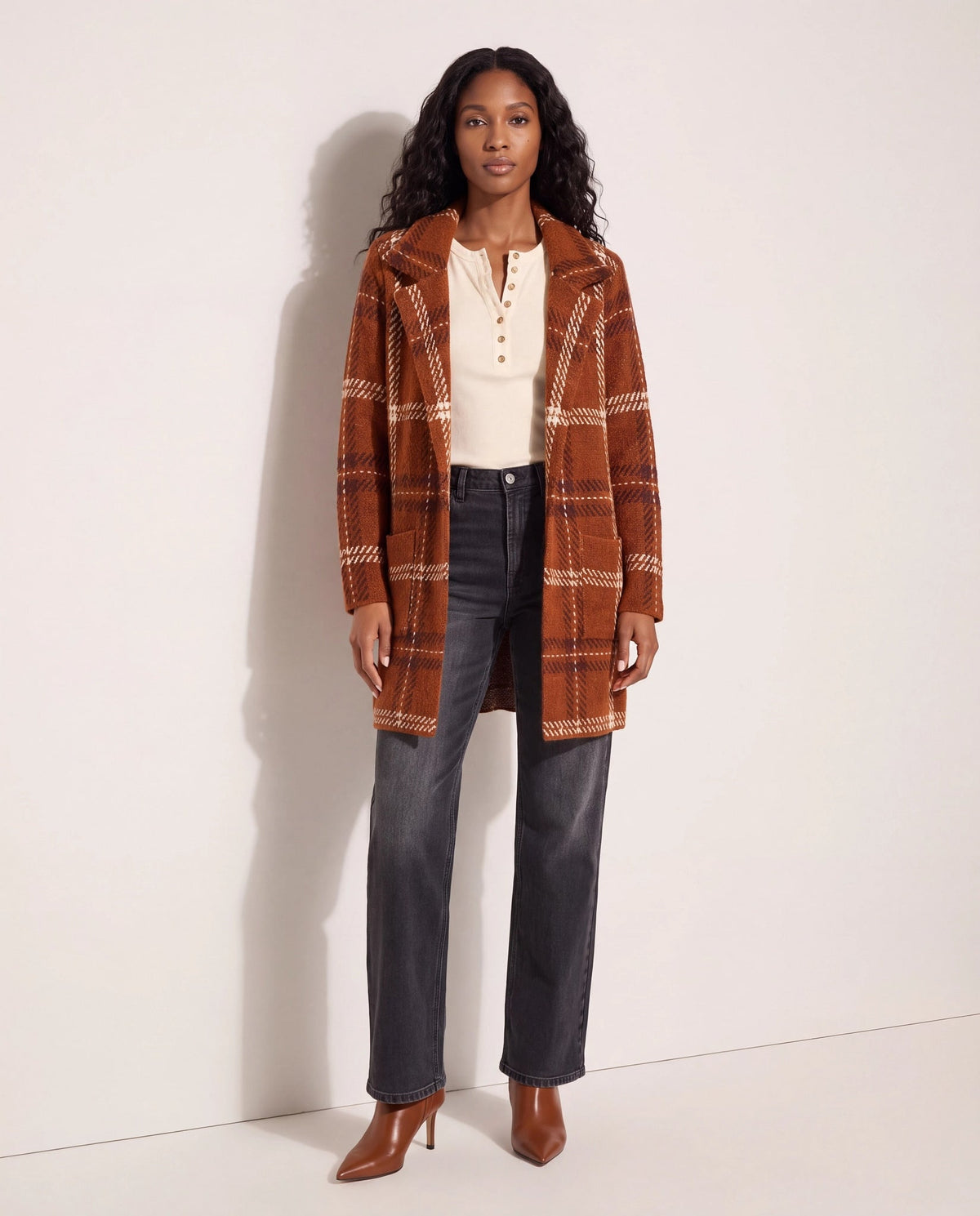 Rust $|& OneWorld Plaid Sweater Coatigan - SOF Back