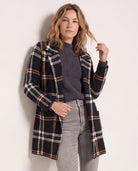 Black/Red/Ivory $|& OneWorld Plaid Sweater Coatigan - SOF Front