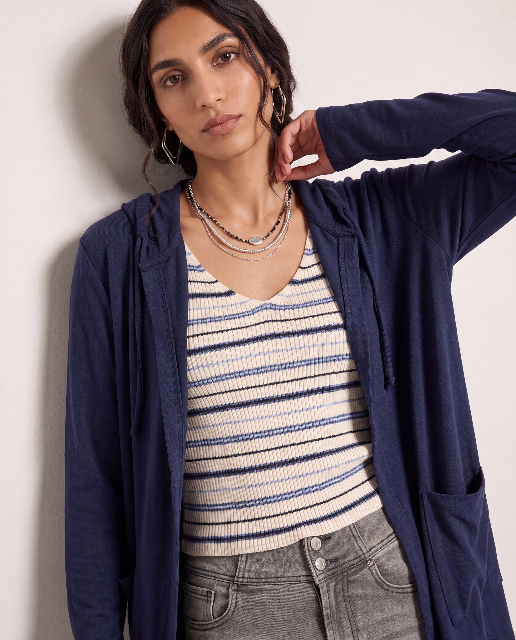Navy $|& SEAS Laguna Hooded Cardigan - SOF Back