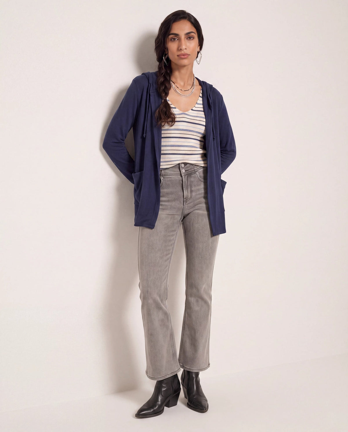 Navy $|& SEAS Laguna Hooded Cardigan - SOF Back