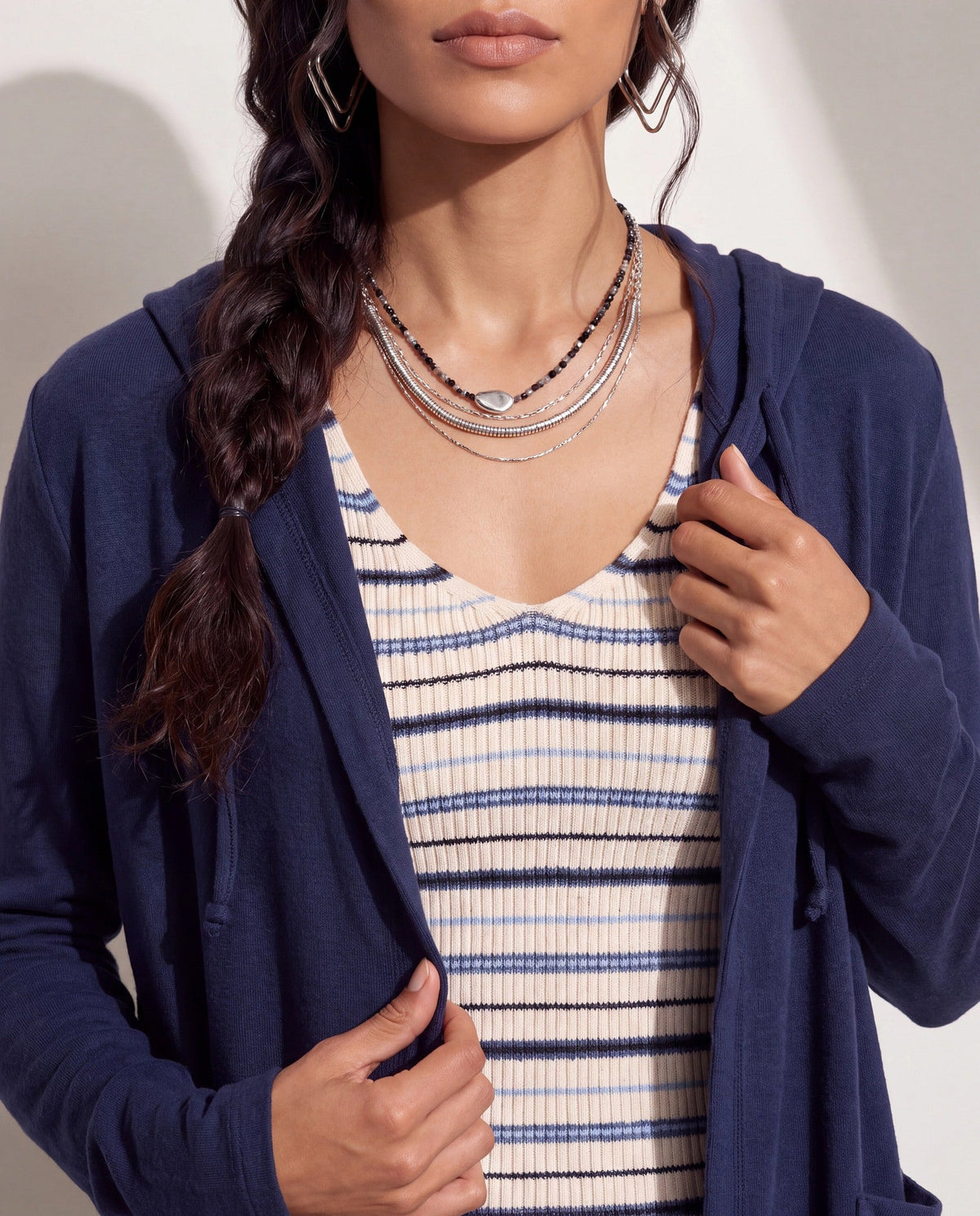 Navy $|& SEAS Laguna Hooded Cardigan - SOF Back