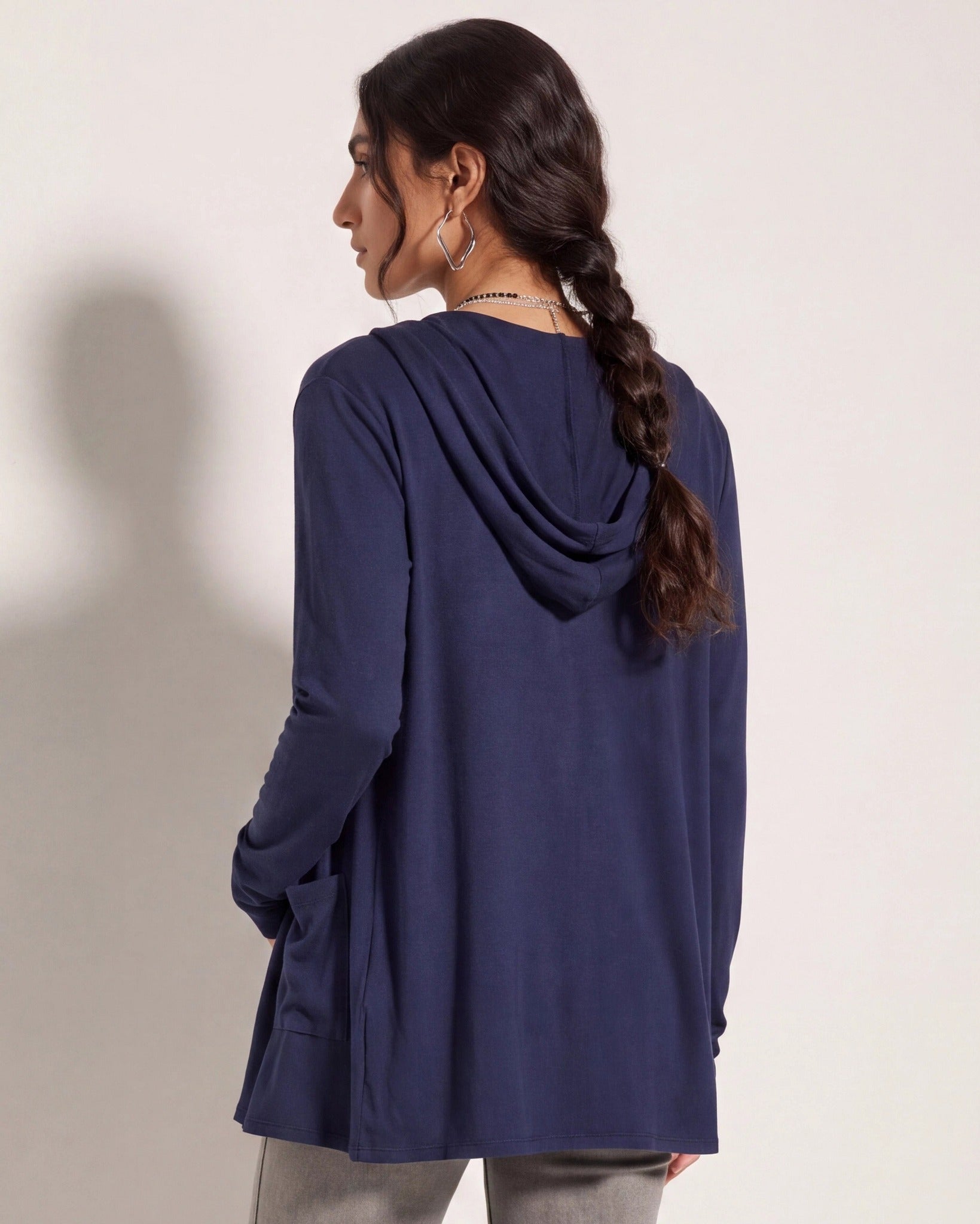 Navy $|& SEAS Laguna Hooded Cardigan - SOF Side
