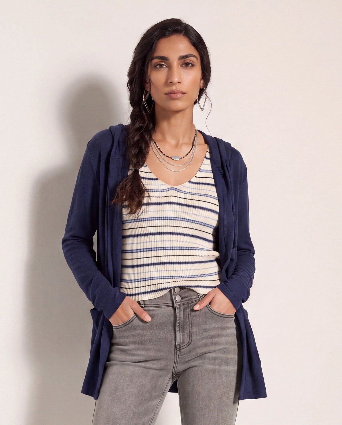 Navy $|& SEAS Laguna Hooded Cardigan - SOF Front