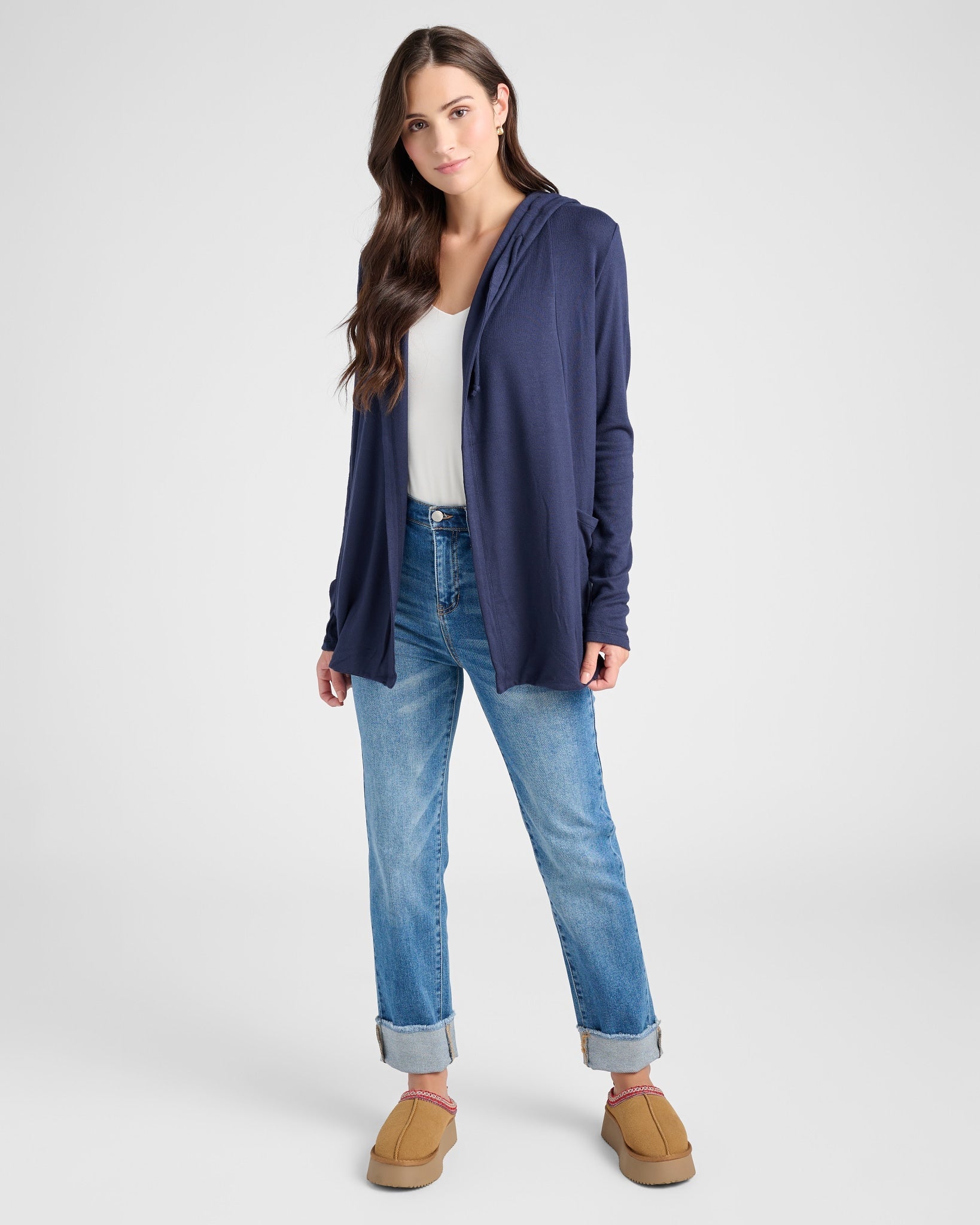 Navy $|& SEAS Laguna Hooded Cardigan - SOF Full Front