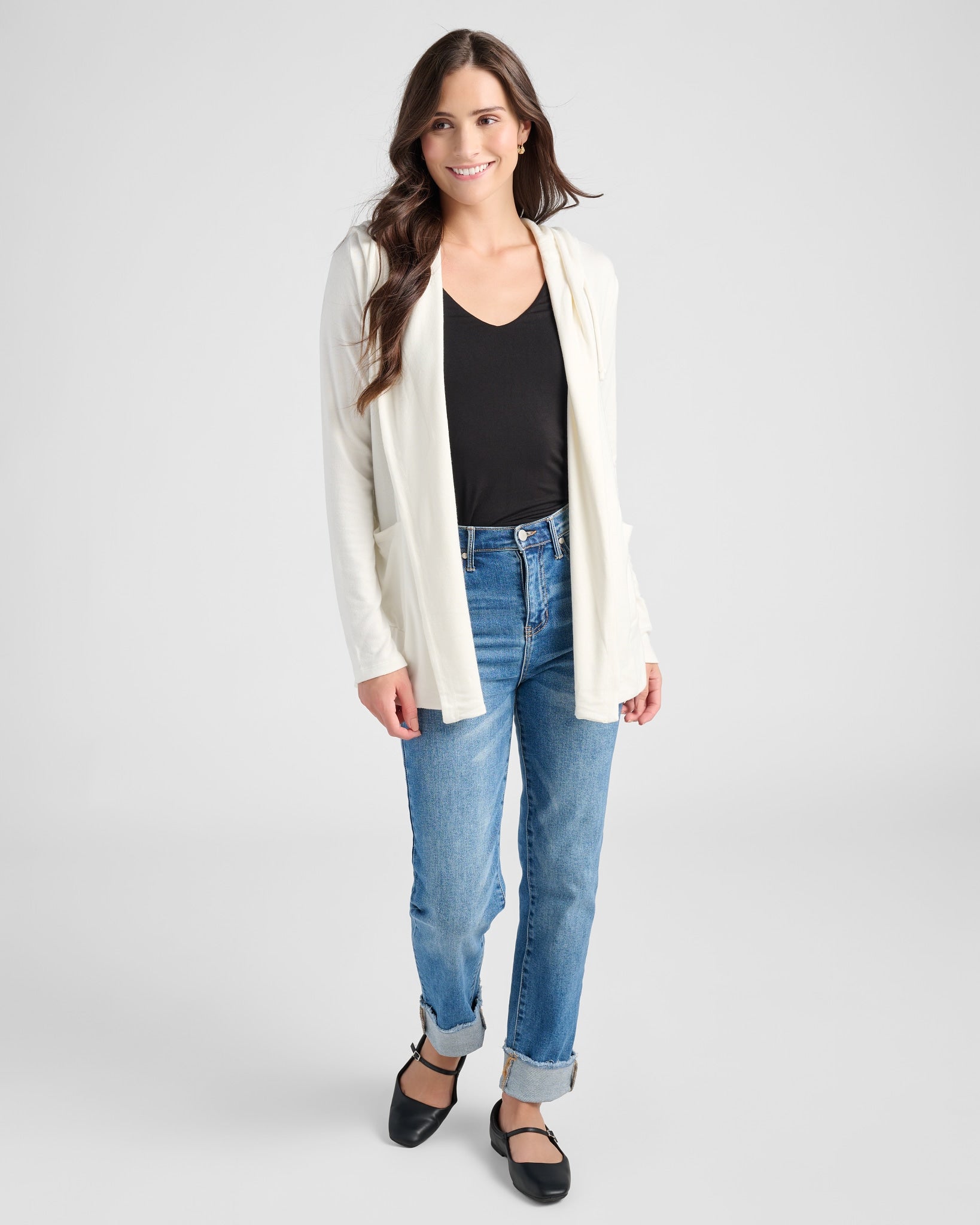 Cream $|& SEAS Laguna Hooded Cardigan - SOF Full Front