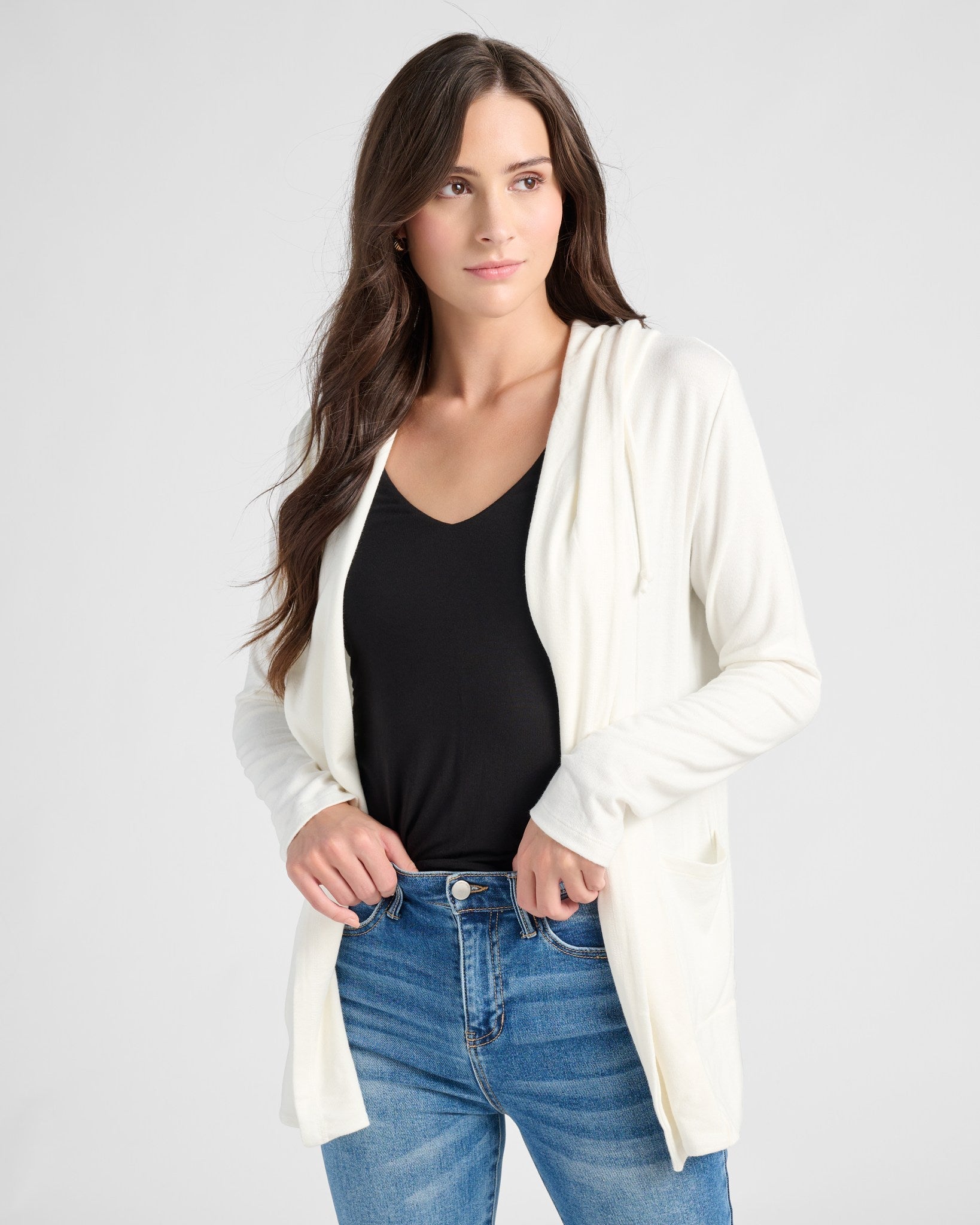 Cream $|& SEAS Laguna Hooded Cardigan - SOF Front