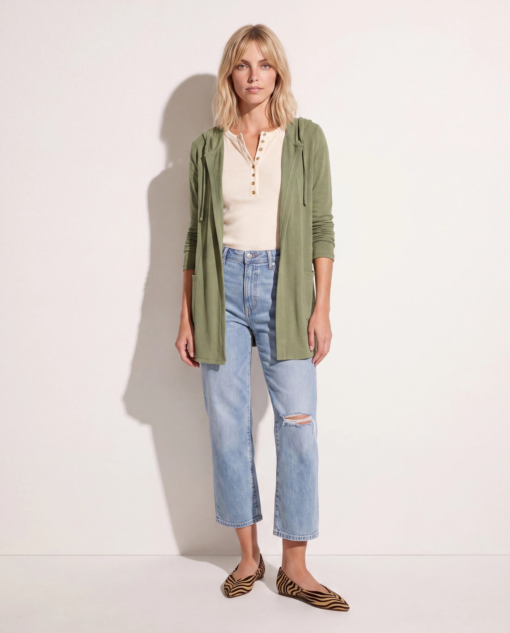 Heather Olive $|& SEAS Laguna Hooded Cardigan - SOF Back