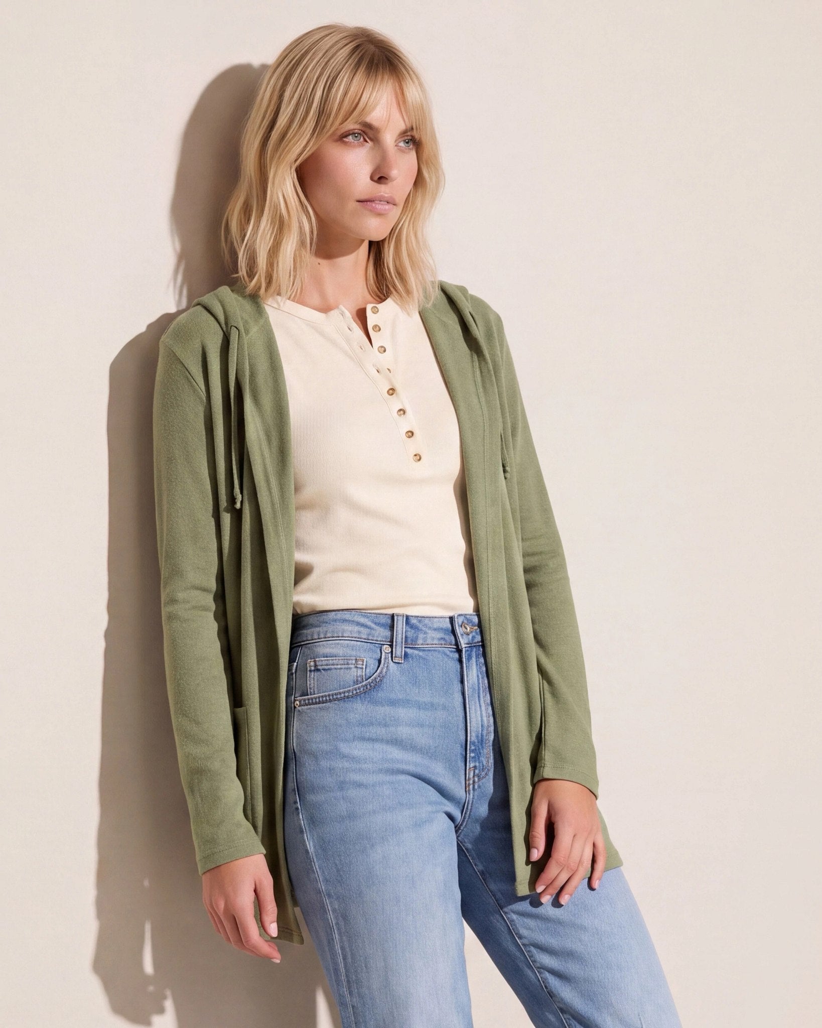 Heather Olive $|& SEAS Laguna Hooded Cardigan - SOF Front
