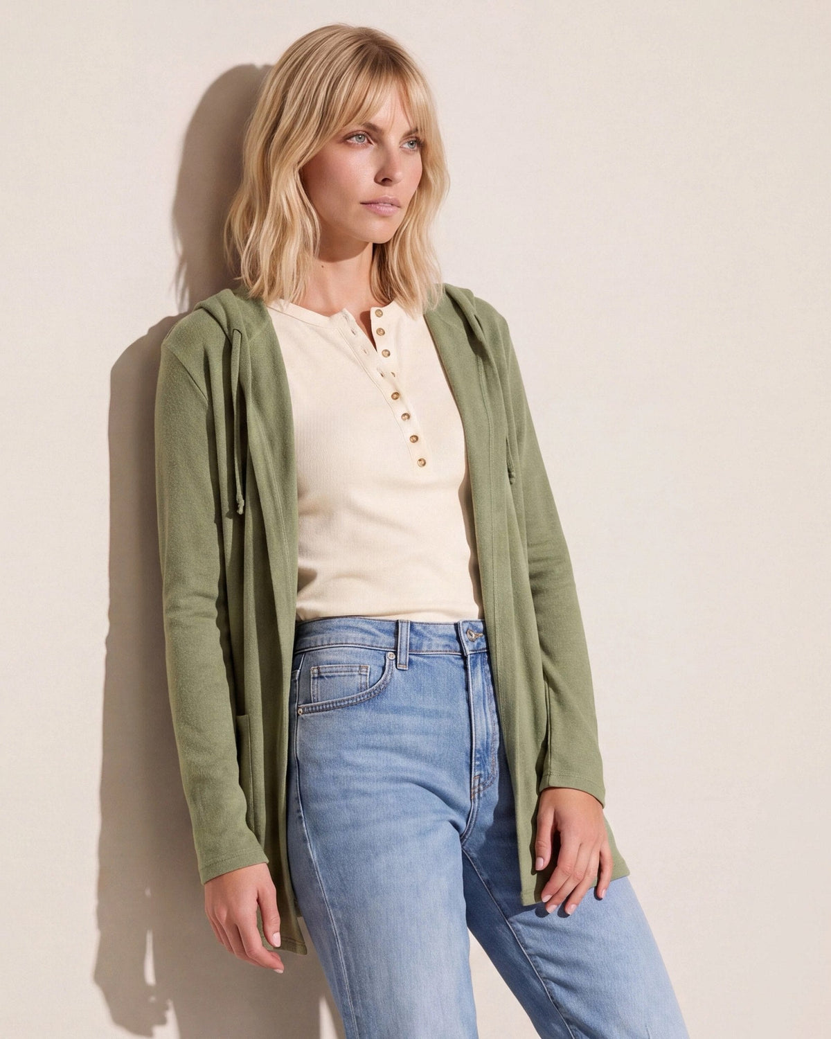Heather Olive $|& SEAS Laguna Hooded Cardigan - SOF Front