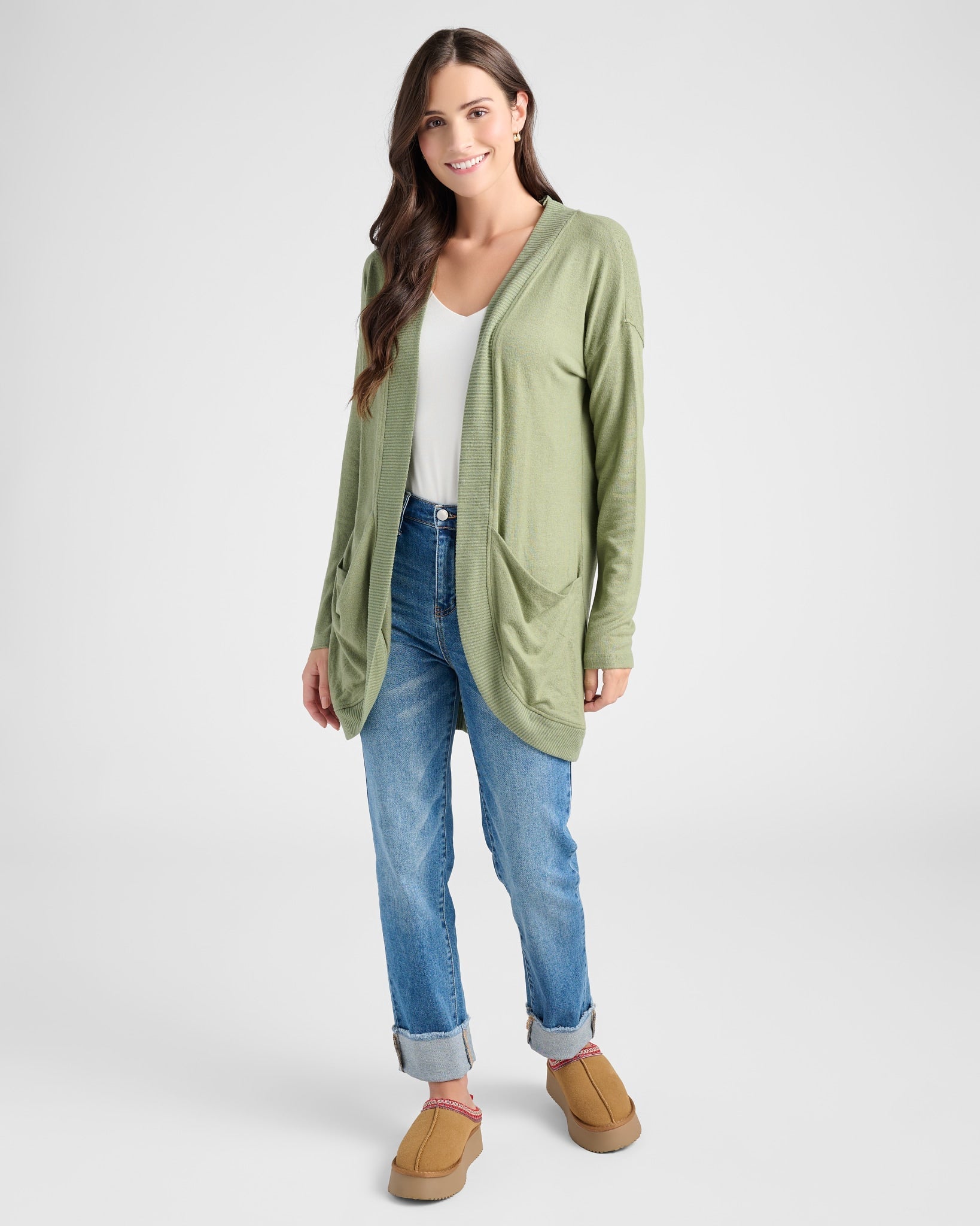 Heather Olive $|& SEAS Cocoon Cardigan - SOF Full Front