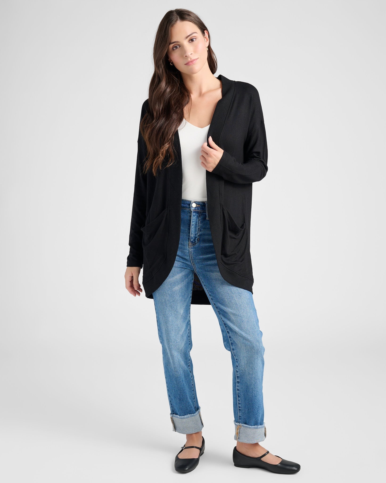 Black $|& SEAS Cocoon Cardigan - SOF Full Front