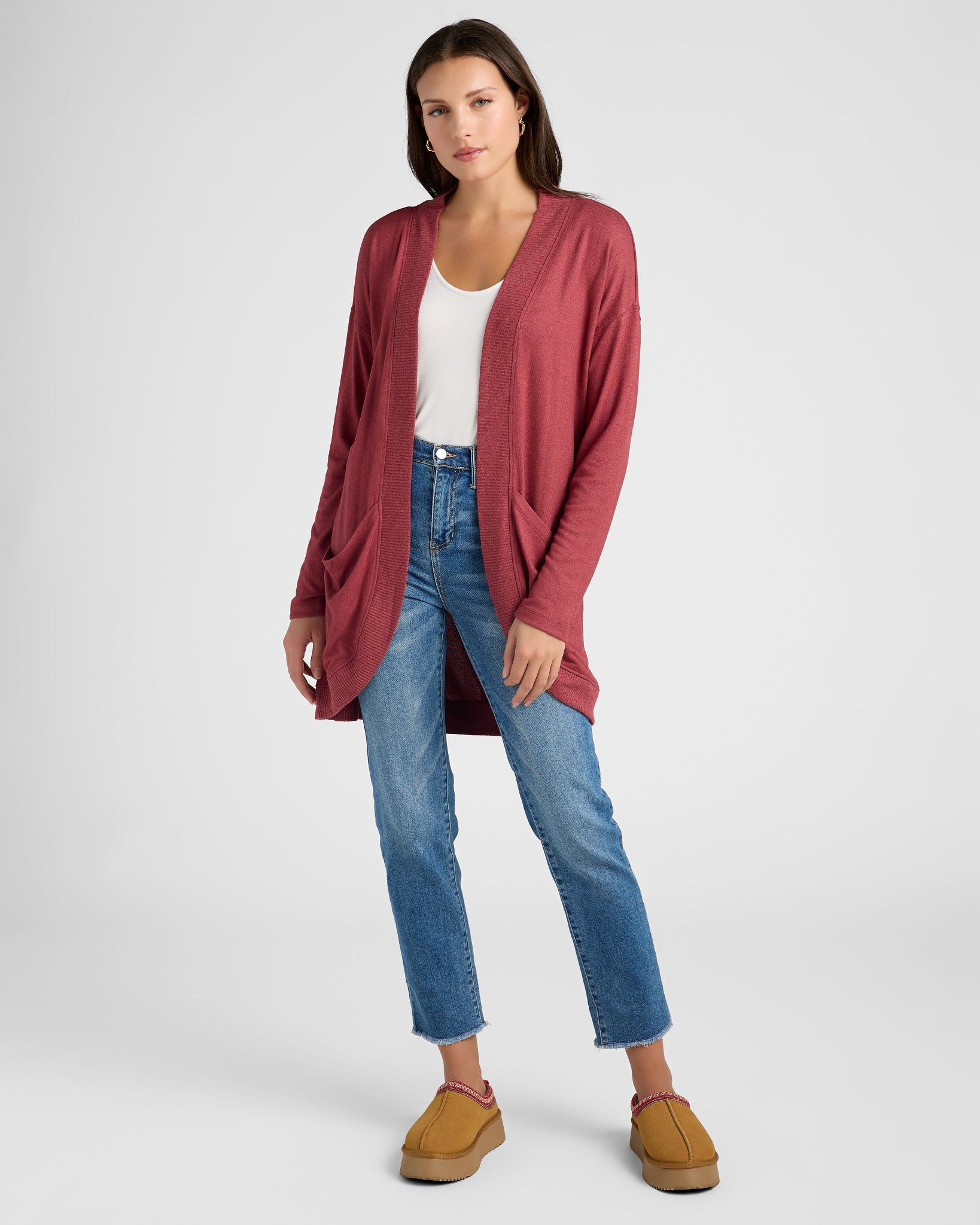 Heather Cabernet $|& SEAS Cocoon Cardigan - SOF Full Front