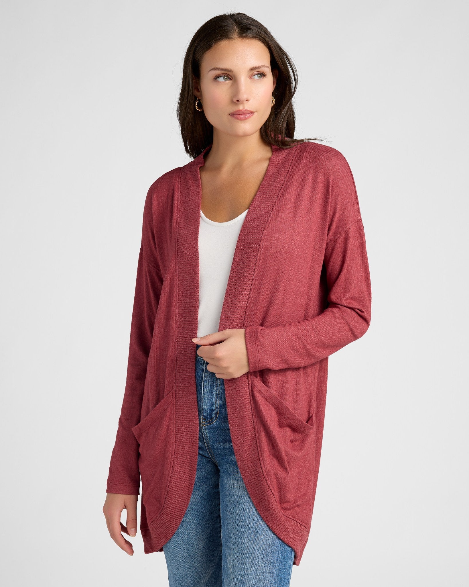 Heather Cabernet $|& SEAS Cocoon Cardigan - SOF Front