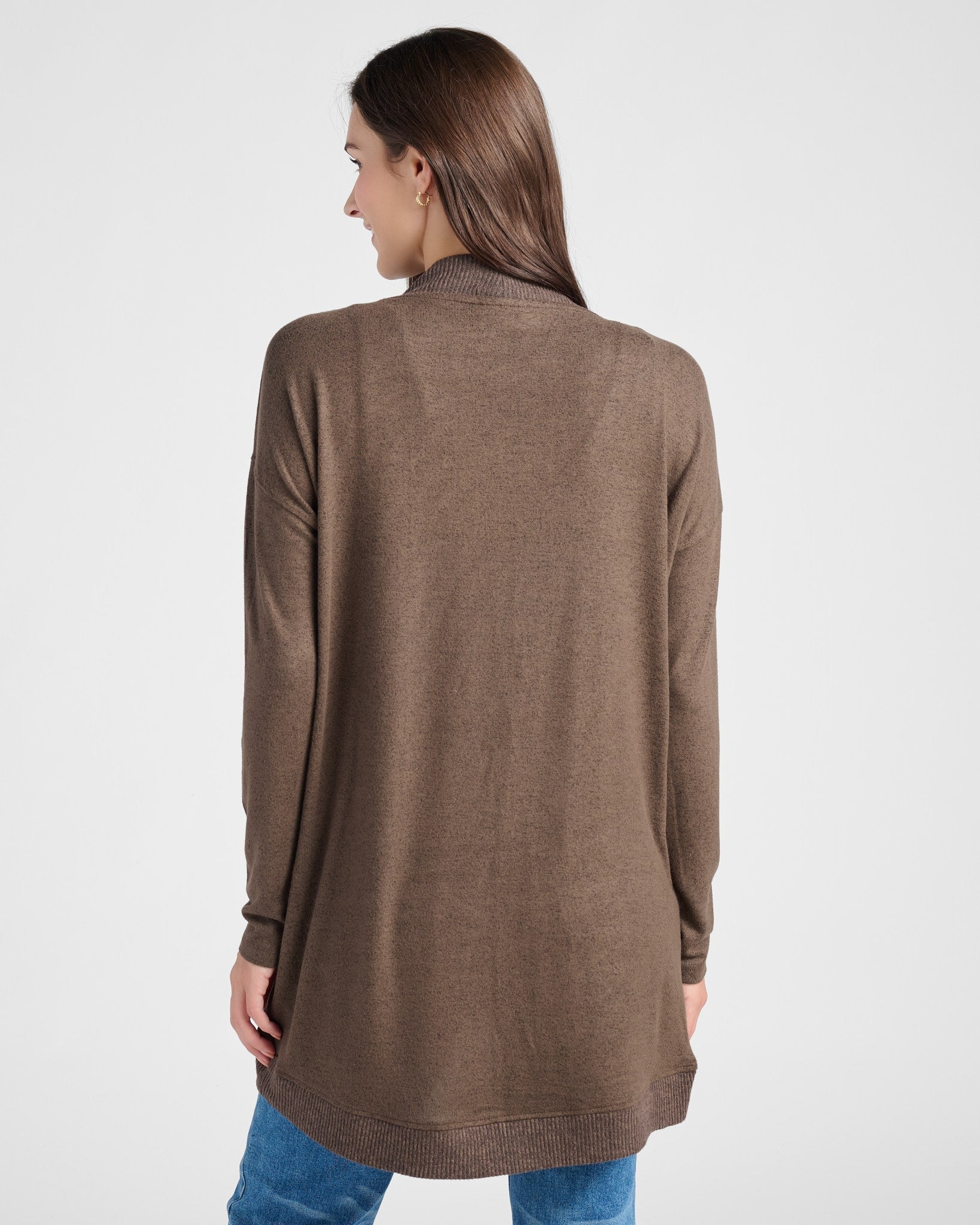 Heather Dark Chocolate $|& SEAS Cocoon Cardigan - SOF Back