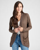Heather Dark Chocolate $|& SEAS Cocoon Cardigan - SOF Front
