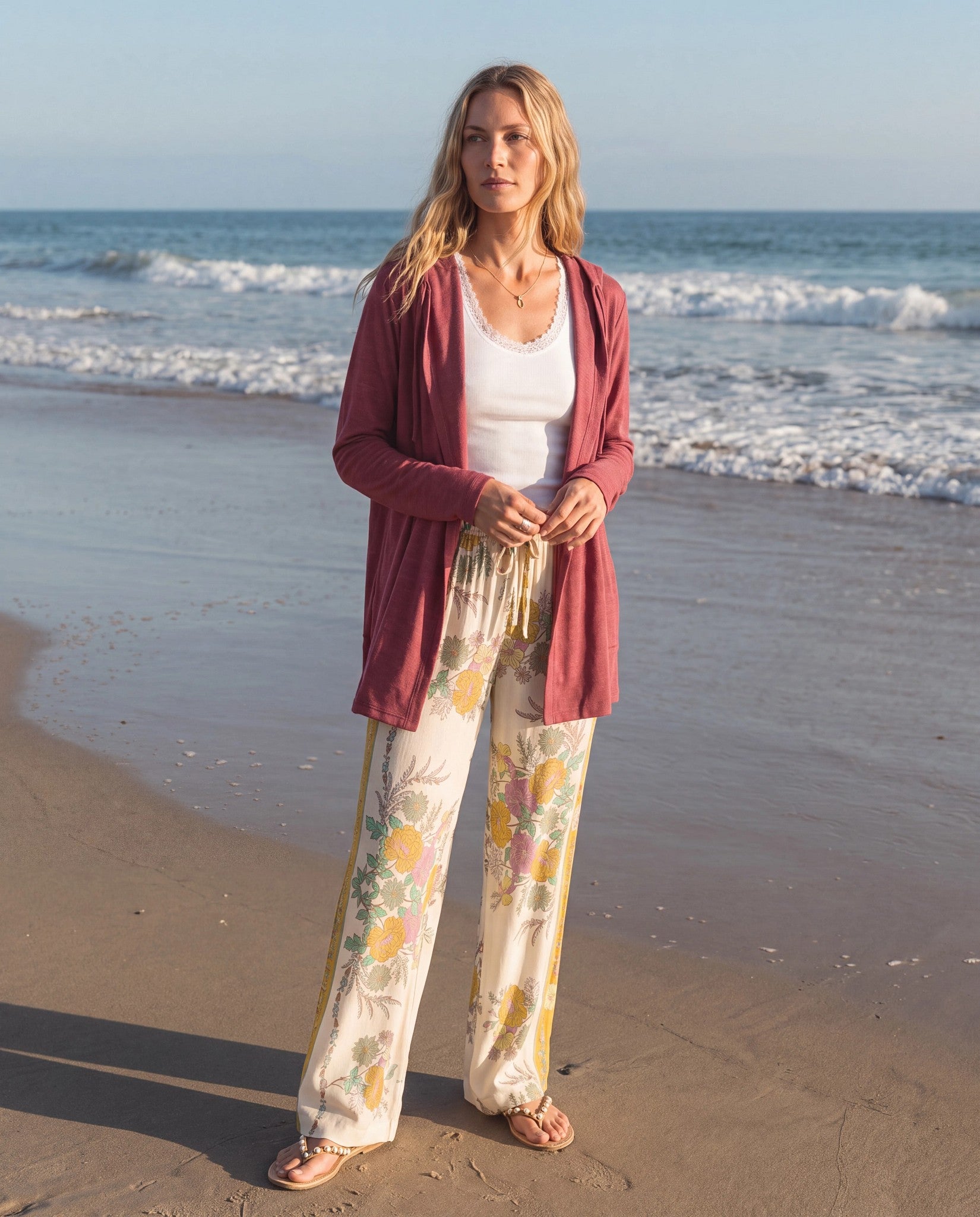 Heather Cabernet $|& SEAS Over The Falls Cardigan - SOF Side