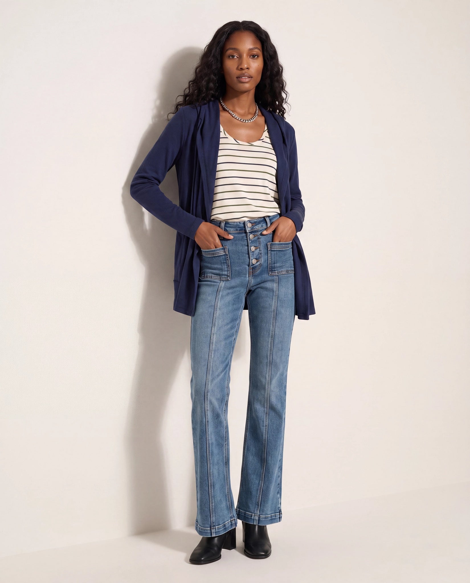 Navy $|& SEAS Over The Falls Cardigan - SOF Back