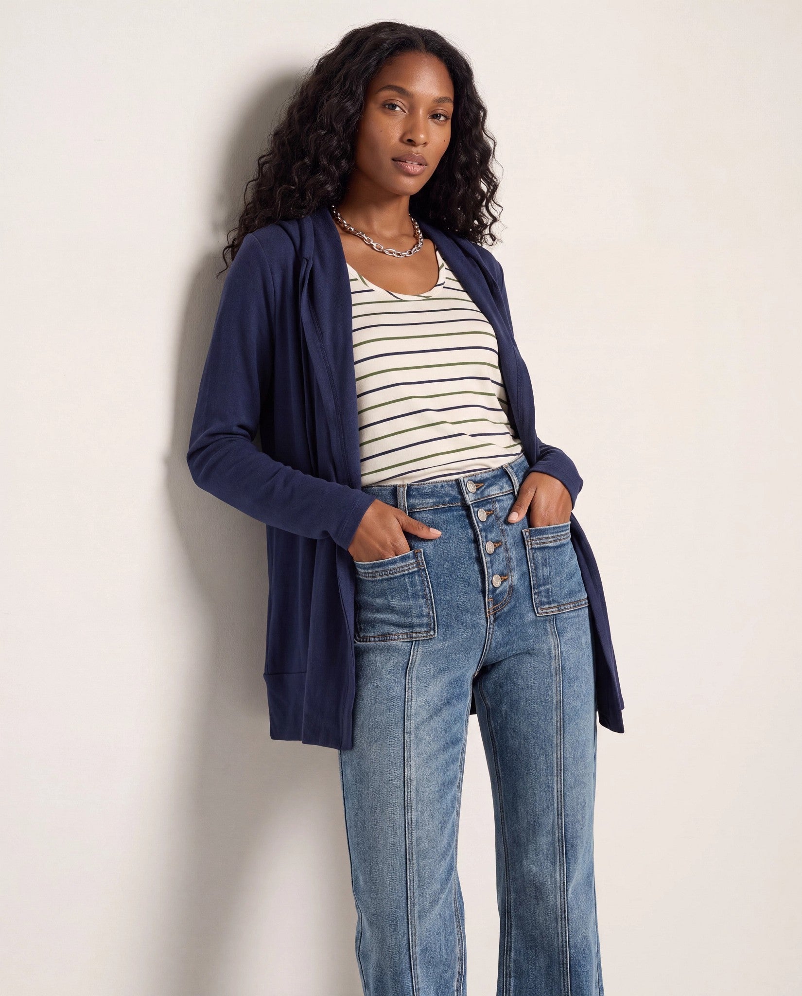 Navy $|& SEAS Over The Falls Cardigan - SOF Front