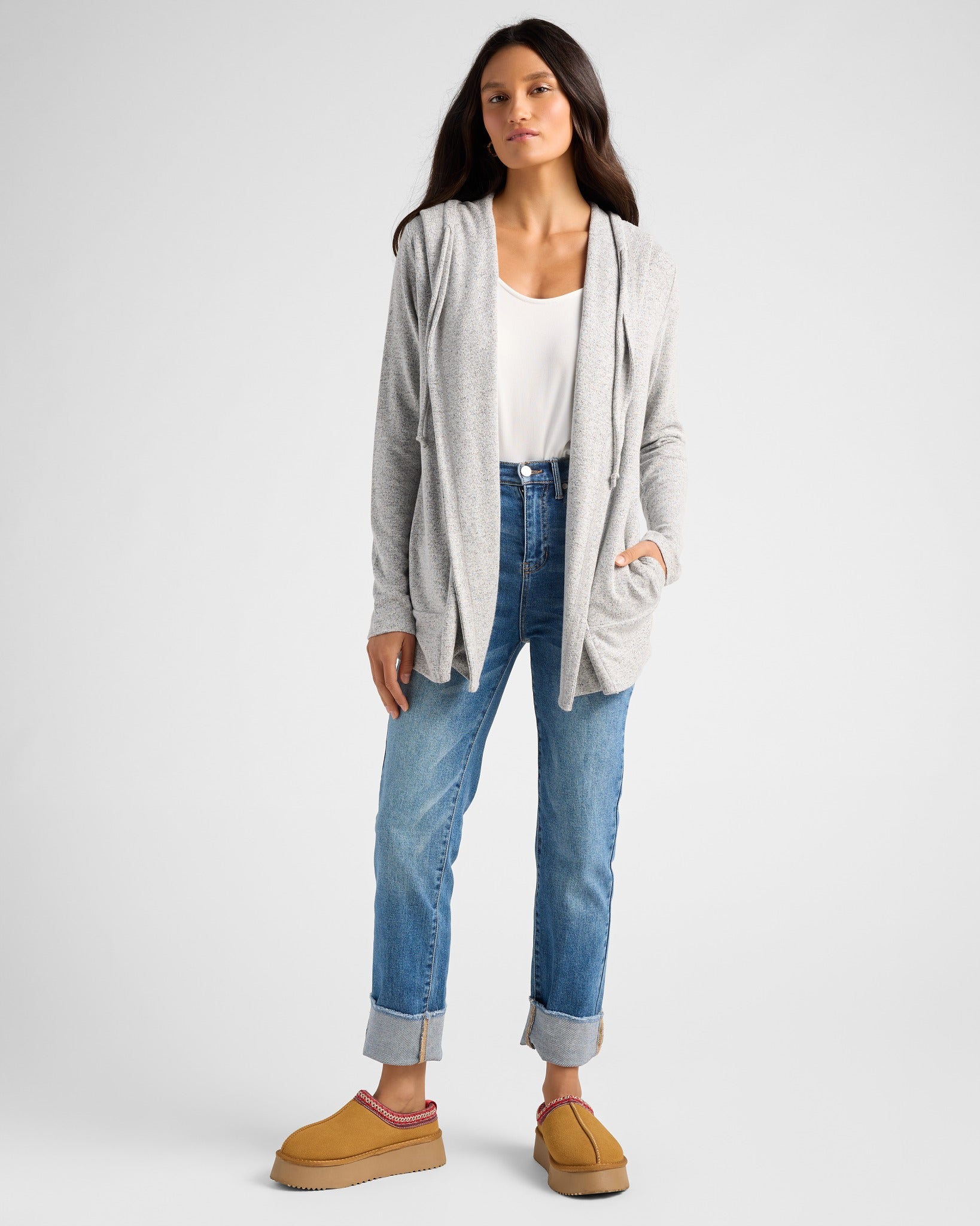 Heather Grey $|& SEAS Over The Falls Cardigan - SOF Full Front