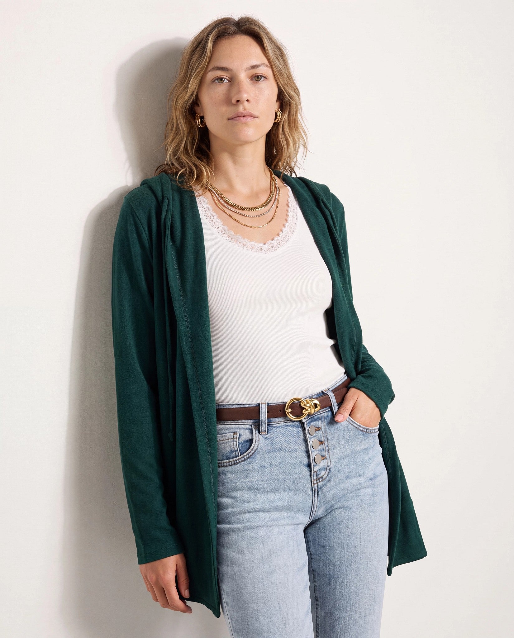 Hunter Green $|& SEAS Over The Falls Cardigan - SOF Front