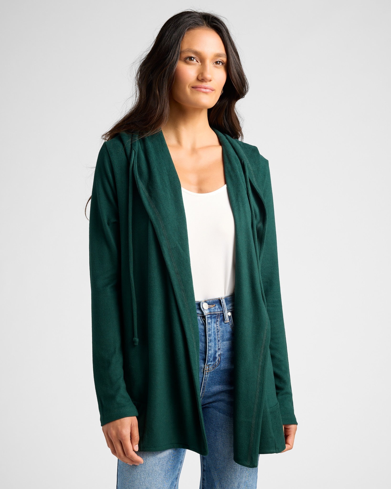 Hunter Green $|& SEAS Over The Falls Cardigan - SOF Front
