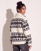 Cream Geo Stripe $|& SEAS Printed Sherpa Quarter Zip - SOF Side