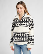 Cream Geo Stripe $|& SEAS Printed Sherpa Quarter Zip - SOF Front