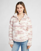 Ivory Mauve Camo $|& SEAS Printed Sherpa Quarter Zip - SOF Front