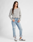 Heather Grey/White $|& SEAS Crew Neck Stripe Long Sleeve - SOF Full Front