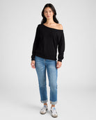 Black $|& SEAS Pacific One Shoulder Sweater - SOF Full Front