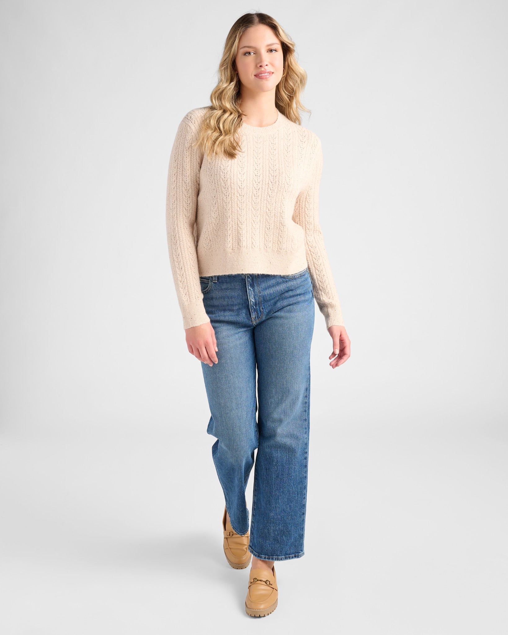 Champagne $|& SEAS Sequin Crewneck Sweater - SOF Full Front