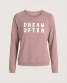 Mauve $|& SEAS Shoreline Hacci "Dream Often" Graphic Pullover - Hanger Detail