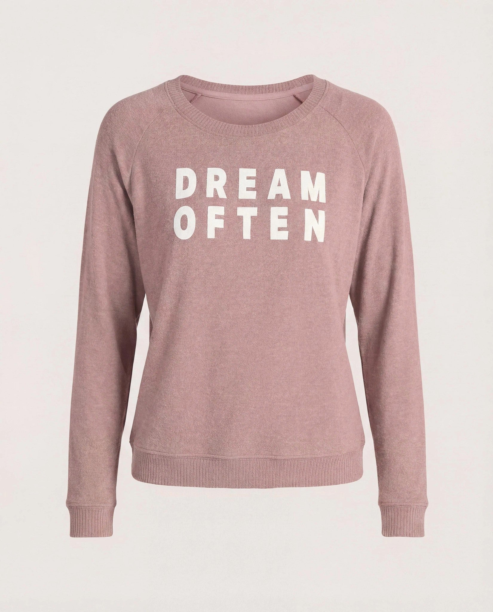 Mauve $|& SEAS Shoreline Hacci "Dream Often" Graphic Pullover - Hanger Detail