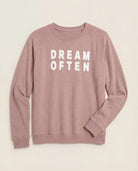 Mauve $|& SEAS Shoreline Hacci "Dream Often" Graphic Pullover - Hanger Detail