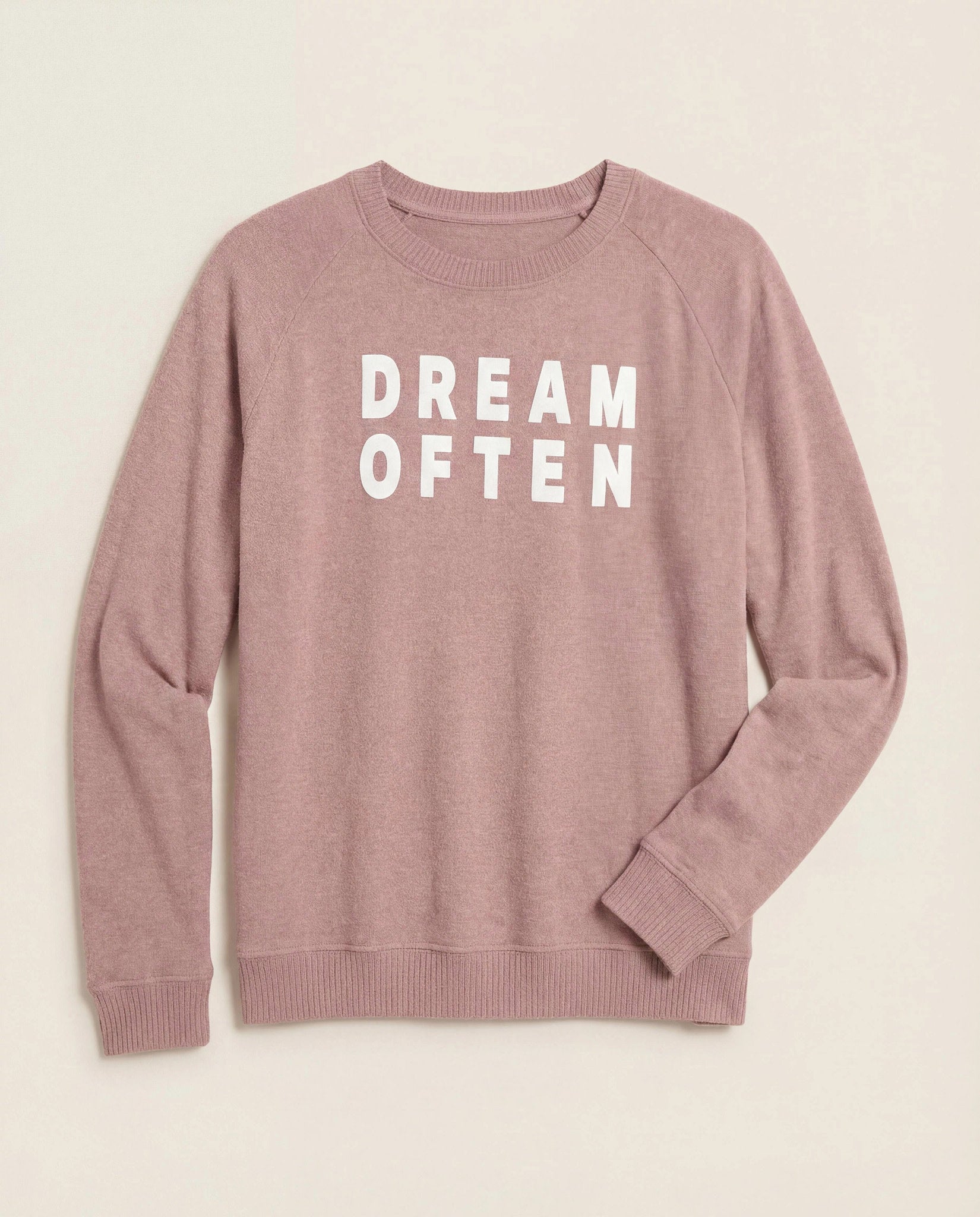 Mauve $|& SEAS Shoreline Hacci "Dream Often" Graphic Pullover - Hanger Detail