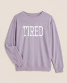 Heather Purple Sage $|& SEAS Shoreline Hacci "Tired" Graphic Pullover - Hanger Detail