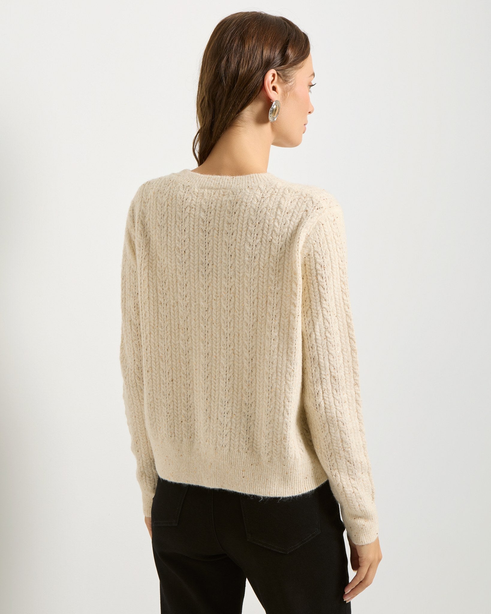 Cream $|& SEAS Sequin Crewneck Sweater - SOF Back