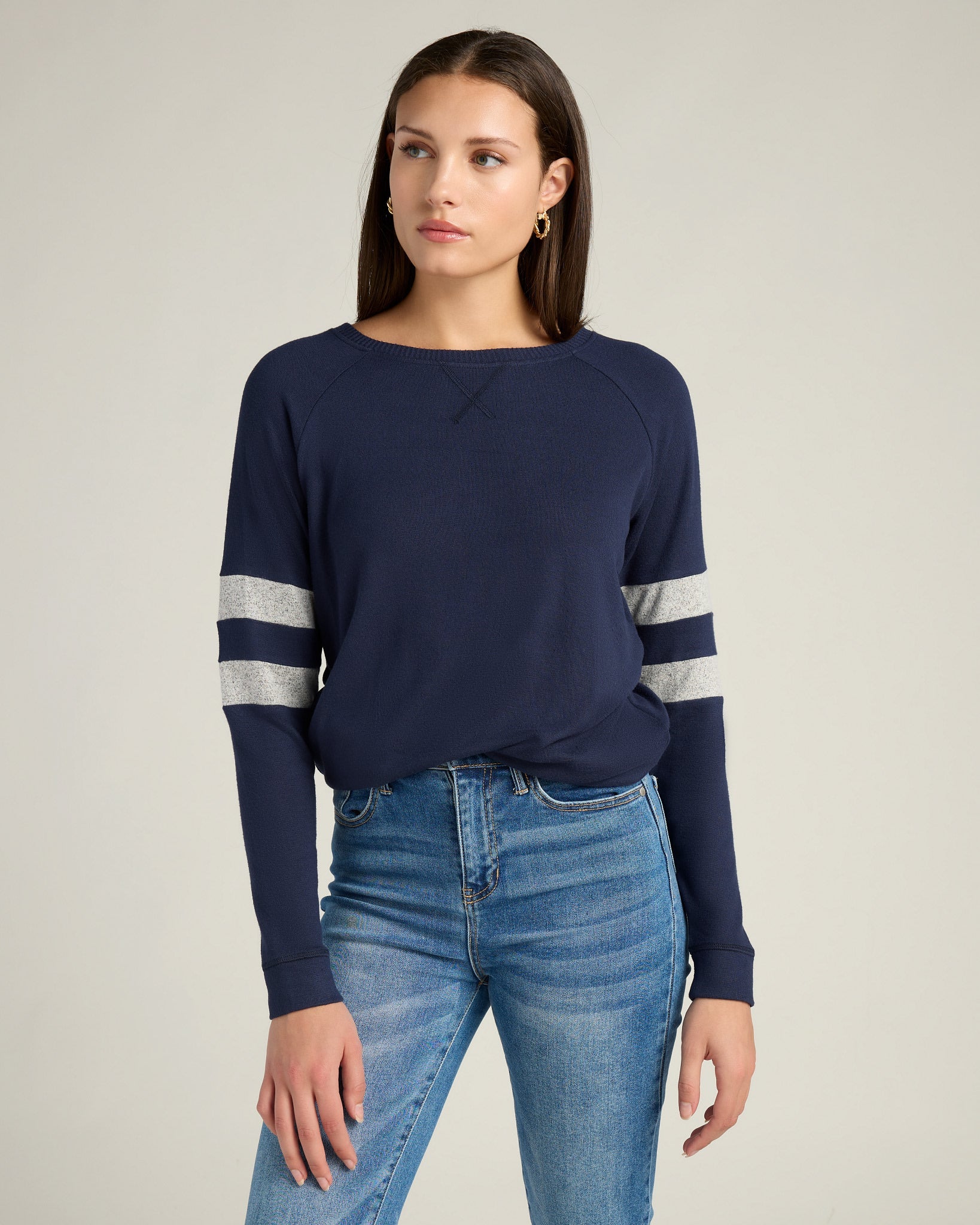 Navy/H. Grey $|& SEAS Shoreline Varsity Cozy Top - SOF Front