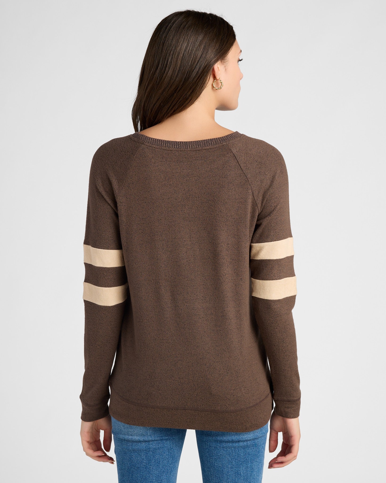 Heather Dark Chocolate/Heather Oatmeal $|& SEAS Shoreline Varsity Cozy Top - SOF Back