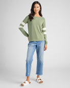 Heather Olive/Cream $|& SEAS Shoreline Varsity Cozy Top - SOF Full Front