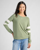 Heather Olive/Cream $|& SEAS Shoreline Varsity Cozy Top - SOF Front