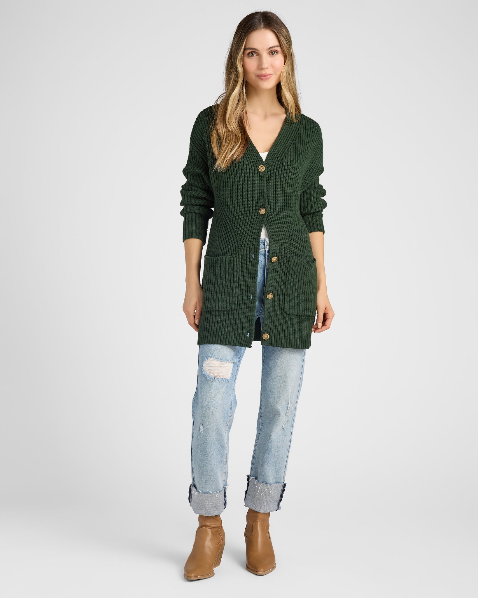 Hunter Green $|& SEAS Pacific Button Front Cardigan - SOF Full Front