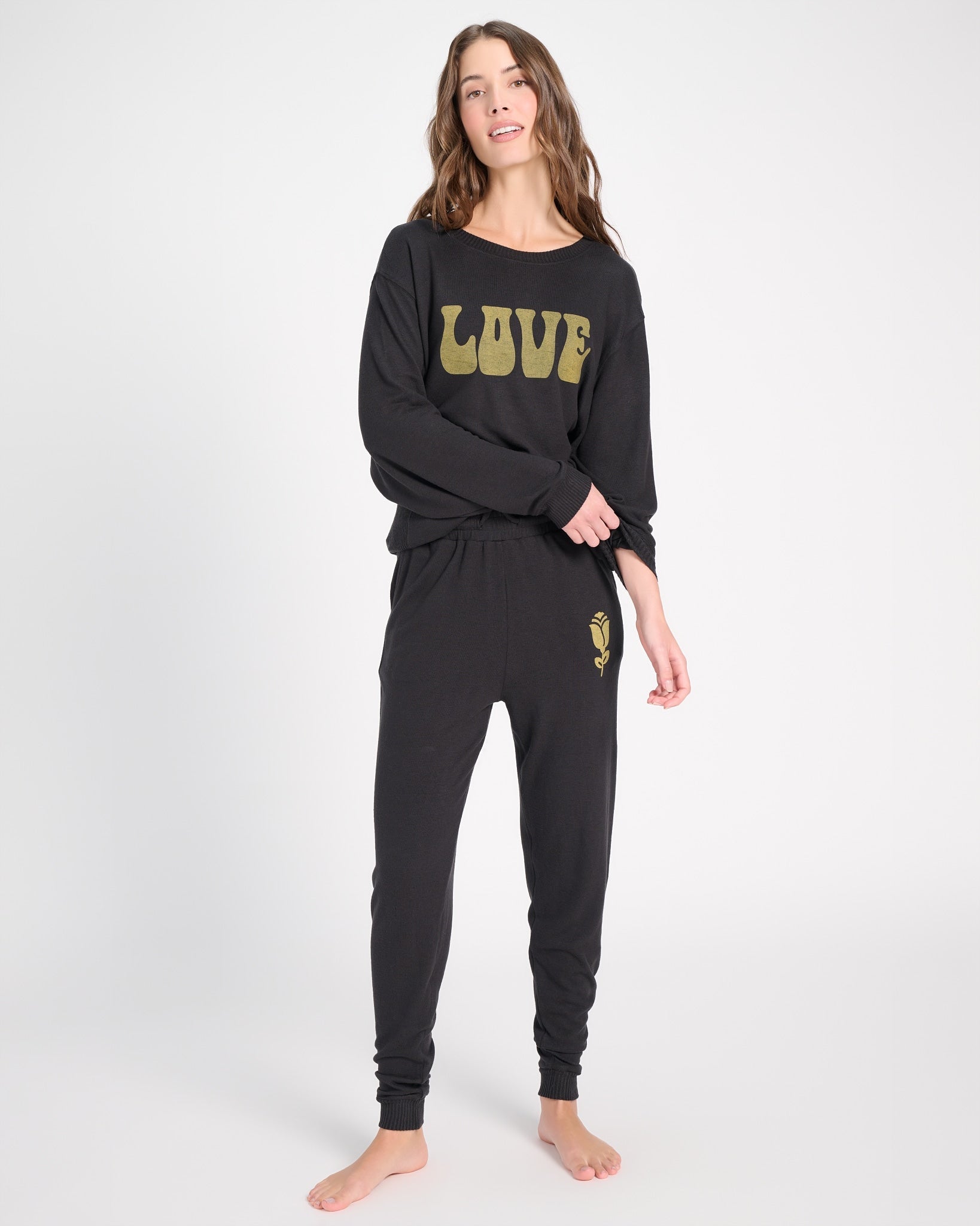 Black $|& SEAS Hacci Graphic Crew "Love Language" Graphic Pullover - SOF Back