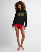 Black $|& SEAS Hacci Graphic Crew "Love Language" Graphic Pullover - UGC On Fig