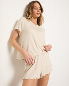 Cream $|& SEAS Moonflower Lettuce Edge Sleep Set - SOF Front