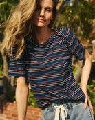 Mariner Midnight Multi Stripe $|& SEAS Seabreeze Boat Neck Puff Sleeve Tee - SOF Side