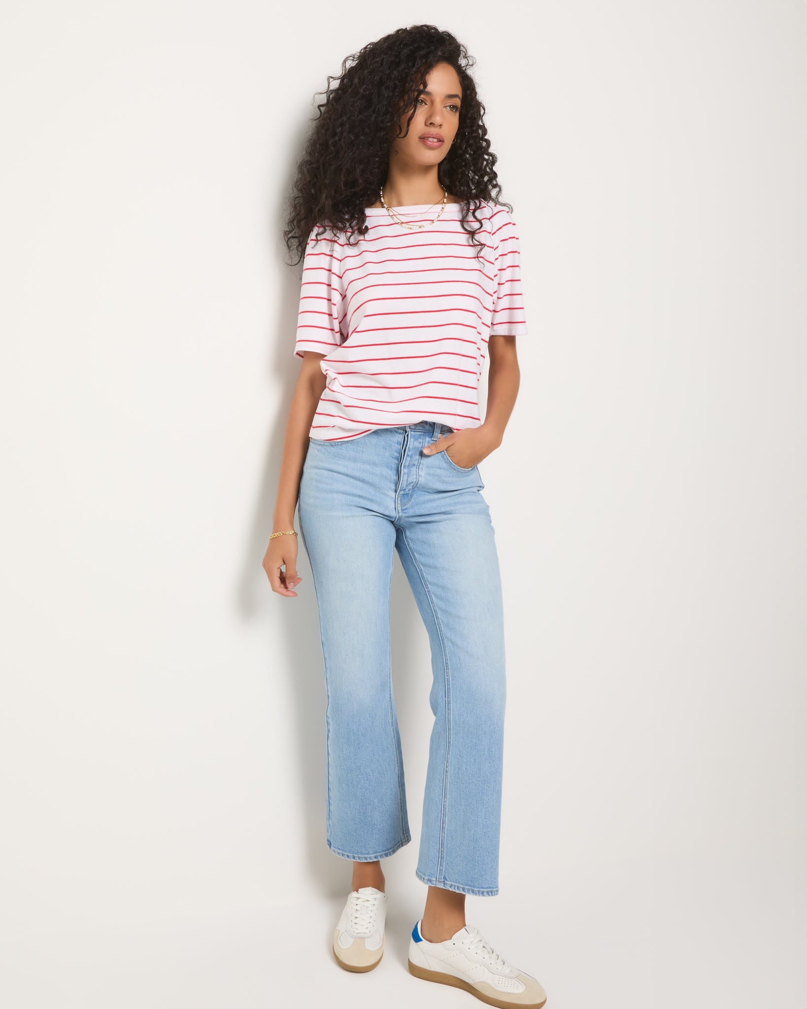 Cherry Stripe $|& SEAS Seabreeze Boat Neck Puff Sleeve Tee - UGC On Fig