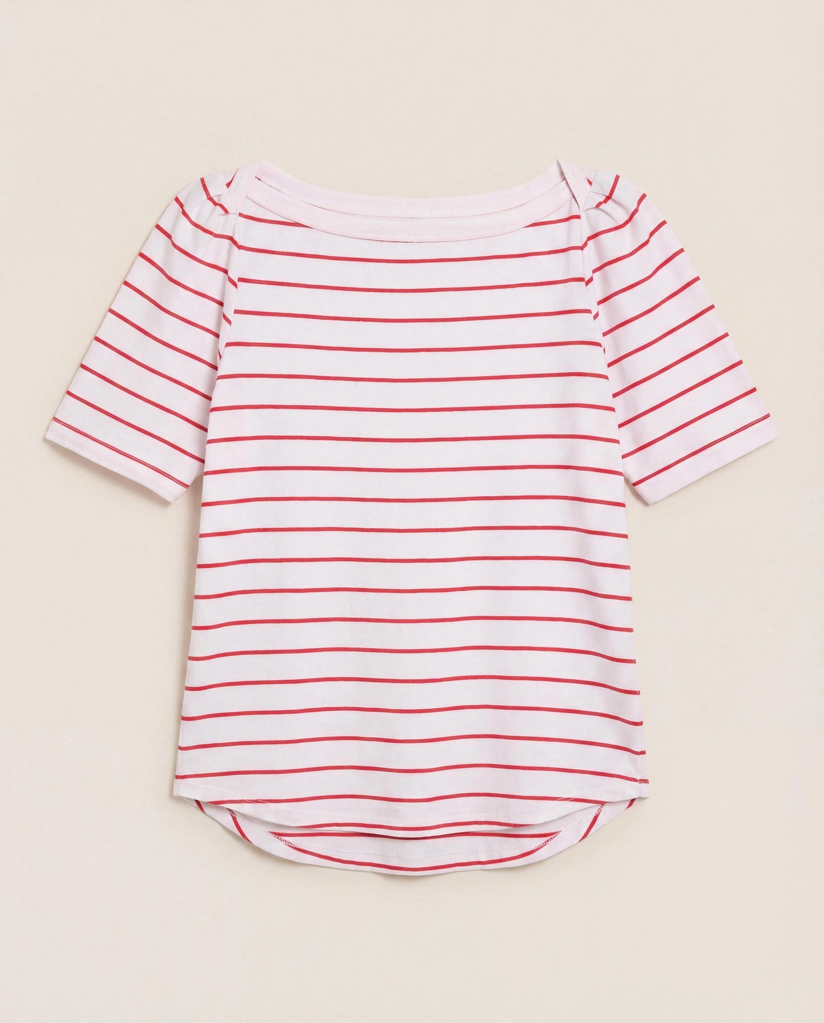 Cherry Stripe $|& SEAS Seabreeze Boat Neck Puff Sleeve Tee - Hanger Detail