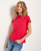 Cherry $|& SEAS Pier Funnel Neck Hacci Tee - SOF Front