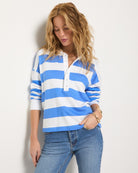 Clearwater Stripe $|& SEAS Dunes Henley Neck Sweatshirt - SOF Front